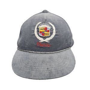 VTG CADILLAC GRAY ADJUSTABLE SNAPBACK TRUCKER ROPE HAT CAP CORDUROY CAR SALES